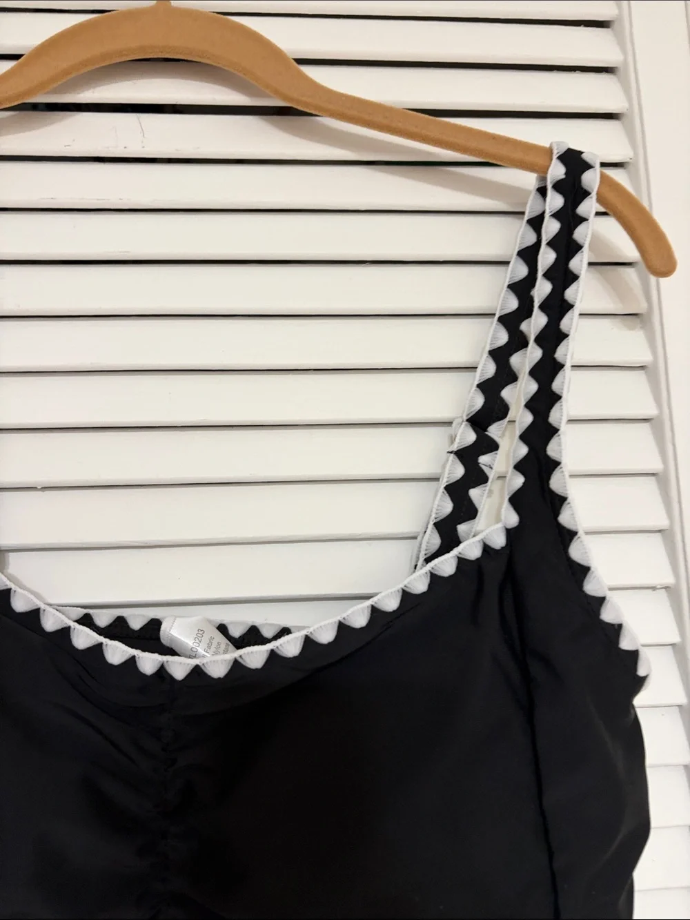 Black High-Waist Bikini with White Scallop Trim - Women Swim